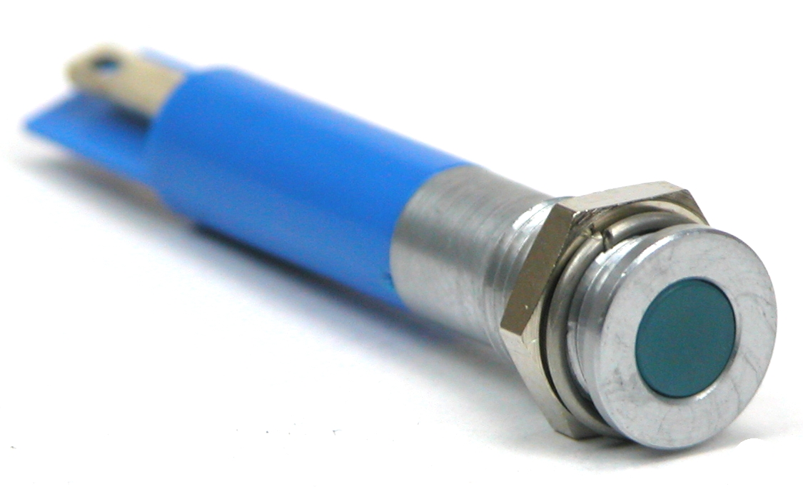 LED in houder ø9,5mm 230Vac - blauwe LED - satin grijs - soldeer