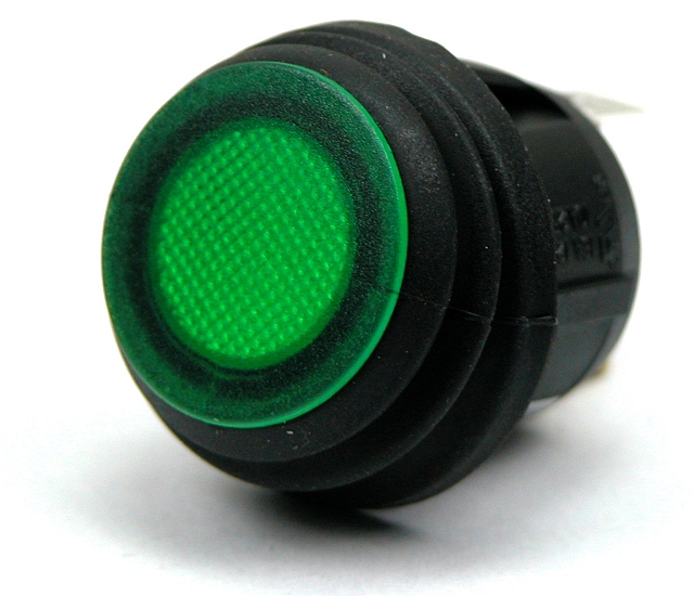 Wipschakelaar ø23mm 6A/250Vac aan/uit met groene verlichting 250Vac - IP-65