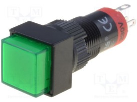 Drukschakelaar 1x aan/aan 9x9mm - 230Vac/dc LED - groen