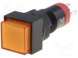 Pushbutton 1x ON-(ON) 14x14mm - 230Vac/dc LED - orange