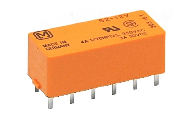 Relais 2xNO +2x NC - 4A - 250Vac - 12Vdc - uitlopend