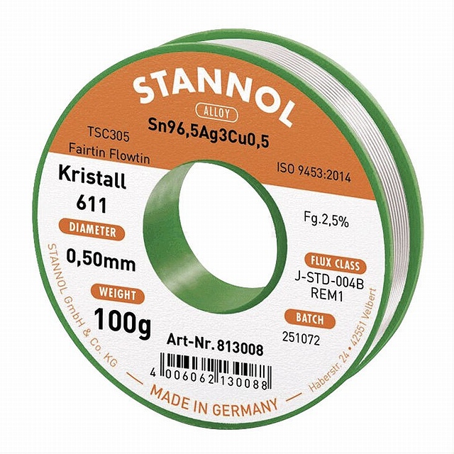 Soldeertin - 100 gram - ø0,5mm - Kristall 611 - Loodvrij