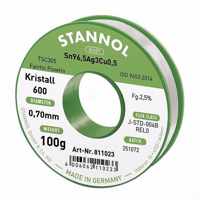 Soldeertin - 250 gram - ø0,7mm - Kristall 600 - Loodvrij