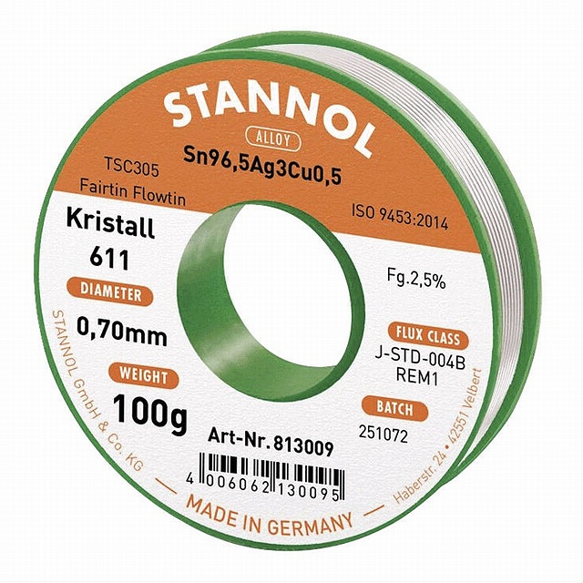 Soldeertin - 100 gram - ø0,7mm - Kristall 611 - Loodvrij